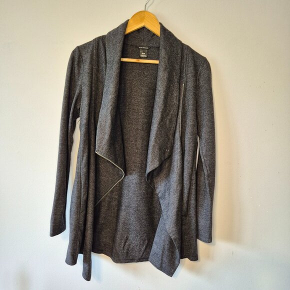 Club Monaco 100% Wool Grey Assymetric Zippered Wrap Sweater - Picture 12 of 14